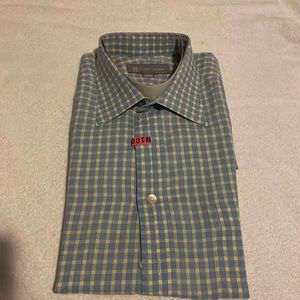 Hickey Freeman blue checkered long sleeved button down size 17-35